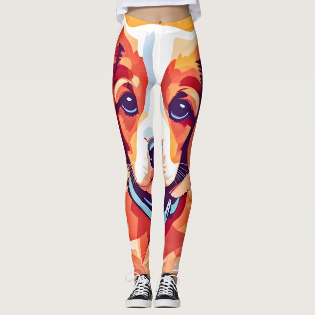 Cute Puppy Pop Art Leggings (Framsida)