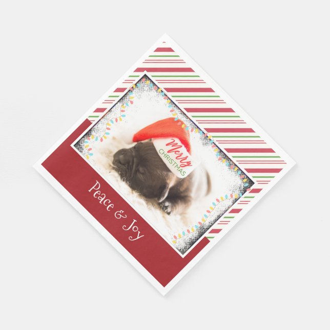 Cute Puppy Pug in a Red Santa Hat jul Pappersservett (Hörn)