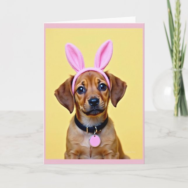 Cute Puppy Rabbit Ears Card Kort (Framsida)