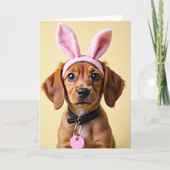 Cute Puppy Rabbit Ears Photo Card Kort (Framsida)