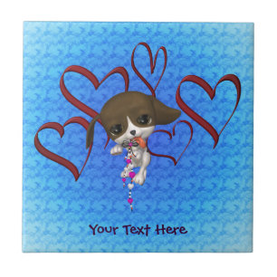 Cute Puppy Red Hearts Tile Trivet Kakelplatta