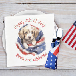 Cute Puppy Rött vitt blått American Flagga Lycklig Pappersservett
