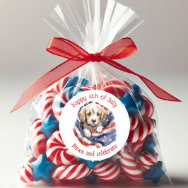 Cute Puppy Rött vitt blått American Flagga Lycklig Runt Klistermärke