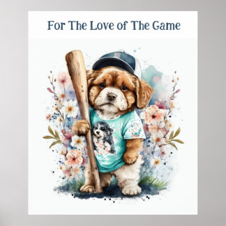 Cute Puppy Spela upp baskiska Blommigt Animaliskt Poster