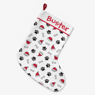 Cute Puppy Tassar, Santa Hats och Bones Stor Julstrumpa