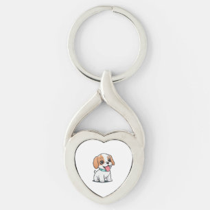Cute Puppy Twisted Heart Silverfärgad Nyckelring