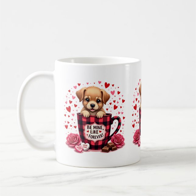 Cute Puppy Valentine Buffalo Play Aesthetic Mugg (Vänster)