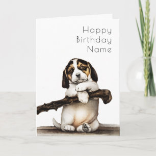 Cute Puppy Vintage Art Deco Birthday Kort