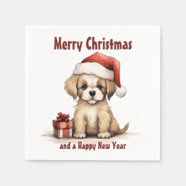 Cute Puppy Wearing a Santa Hat Hund God jul Pappersservett