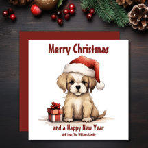 Cute Puppy Wearing a Santa Hat Hund jul