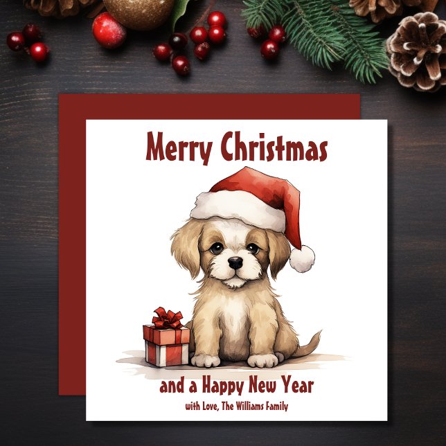 Cute Puppy Wearing a Santa Hat Hund jul Julkort (Cute Puppy Wearing a Santa Hat Dog Christmas Holiday Card)
