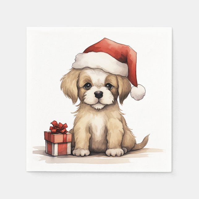 Cute Puppy Wearing a Santa Hat Hund jul Pappersservett (Framsidan)