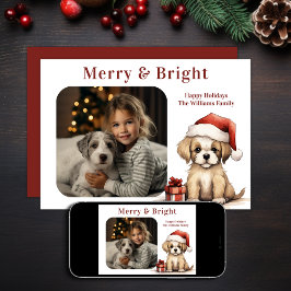 Cute Puppy Wearing a Santa Hat Hund Photo God Julkort