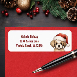 Cute Puppy Wearing Santa Hat Hund jul Adress Returadress Etikett
