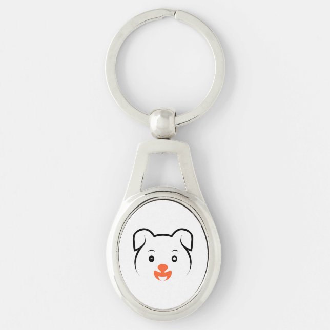 Cute Puppy Wink Ovalt Silverfärgad Nyckelring (Framsidan)