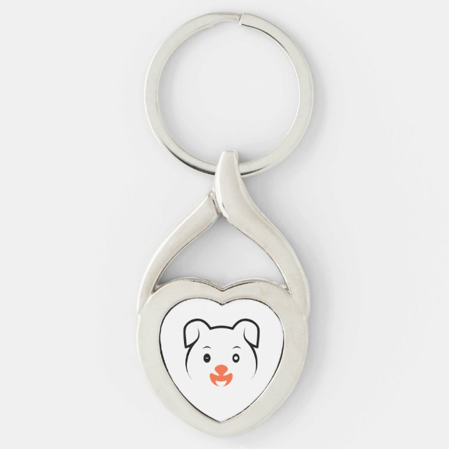 Cute Puppy Wink Twisted Heart Silverfärgad Nyckelring (Framsidan)