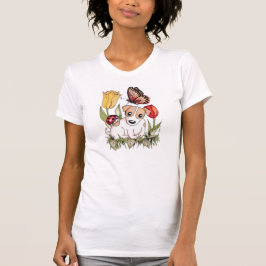 Cute Puppy with Butterfly, Ladybug and Tulips T-shirt