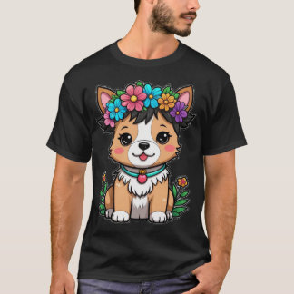 Cute Puppy with Flower Crown - Adorable Canine Art T Shirt