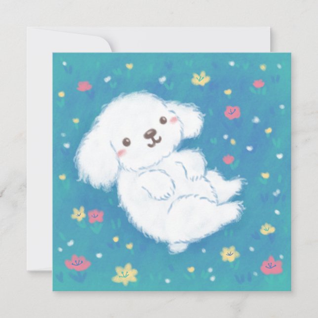 Cute Puppy with Flowers Inbjudningar (Framsida)