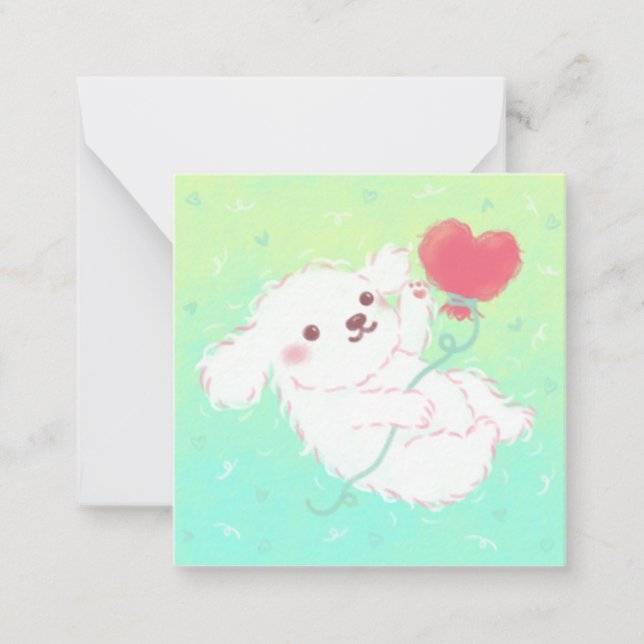 Cute Puppy with Heart Balloon Anteckningskort (Framsida)