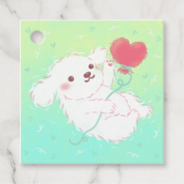 Cute Puppy with Heart Balloon Gåvor Etiketter (Framsida)