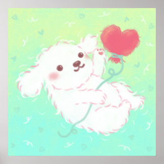 Cute Puppy with Heart Balloon Poster