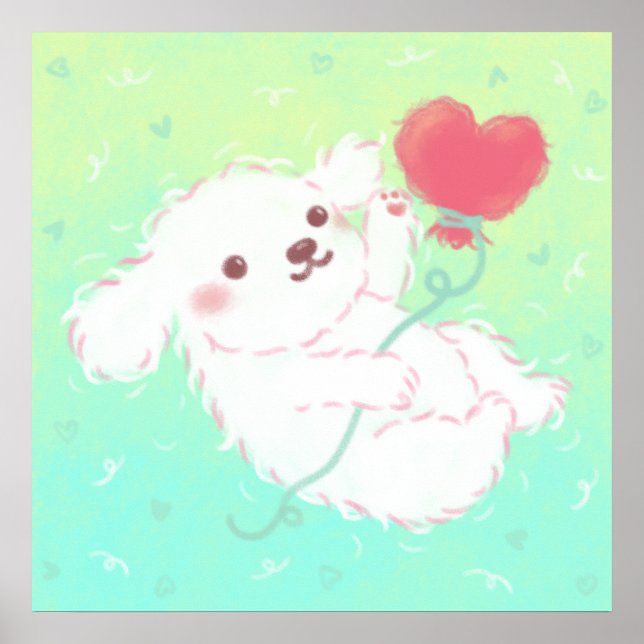 Cute Puppy with Heart Balloon Poster (Framsidan)