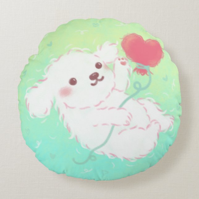 Cute Puppy with Heart Balloon Rund Kudde (Framsidan)