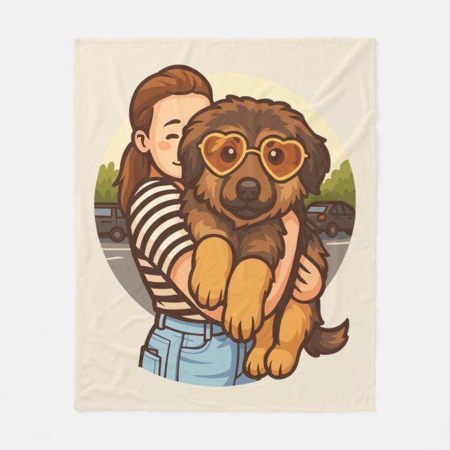 Cute Puppy with Heart Sunglasses  Fleecefilt (Framsidan)