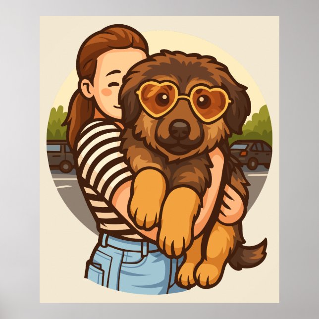 Cute Puppy with Heart Sunglasses  Poster (Framsidan)