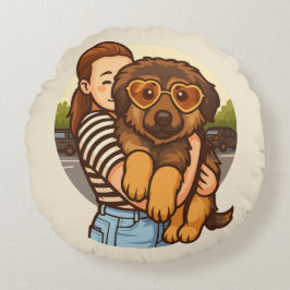 Cute Puppy with Heart Sunglasses  Rund Kudde