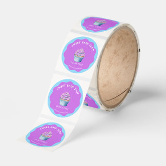 Cute purple Bakery business Sticker Roll Runt Klistermärke