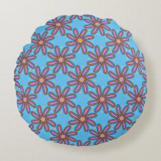 Cute Purple Daisies On Blue Throw Pillows Rund Kudde