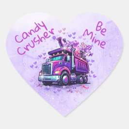 Cute Purple Dump Truck Valentine  Hjärtformat Klistermärke