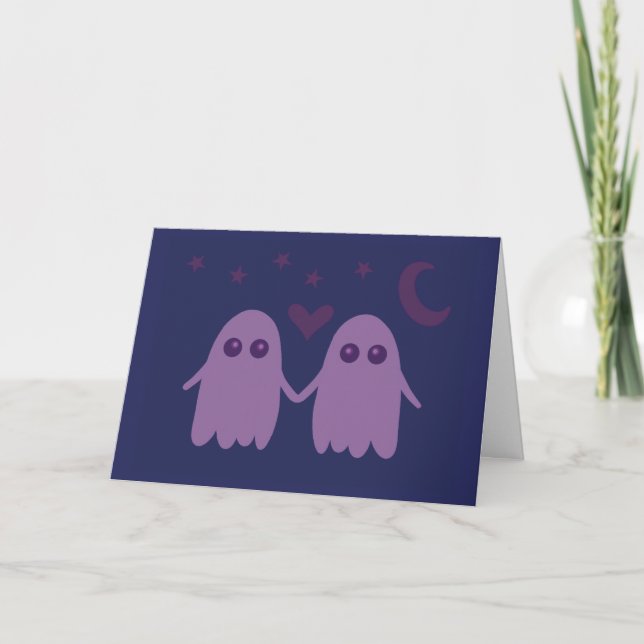 Cute Purple Ghost Card Tack Kort (Framsida)