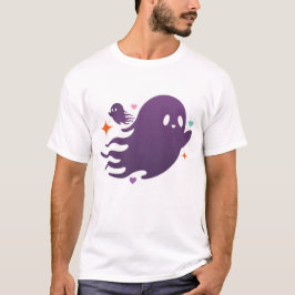 Cute Purple Ghost Duo – Whimsical Halloween Art T Shirt