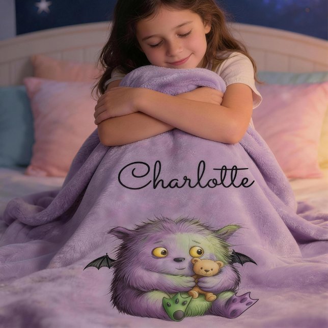 Cute Purple Green Fluffy Monster Kids Fleecefilt (Skapare uppladdad)