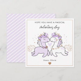 Cute Purple Magical Unicorn Kids Valentine's Day  Anteckningskort
