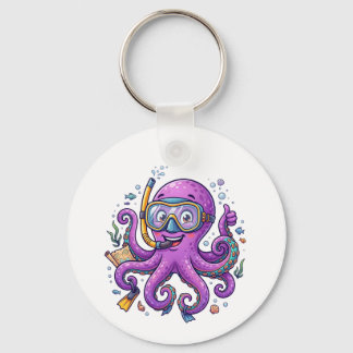 Cute Purple Octopus Treasure Hunter Nyckelring