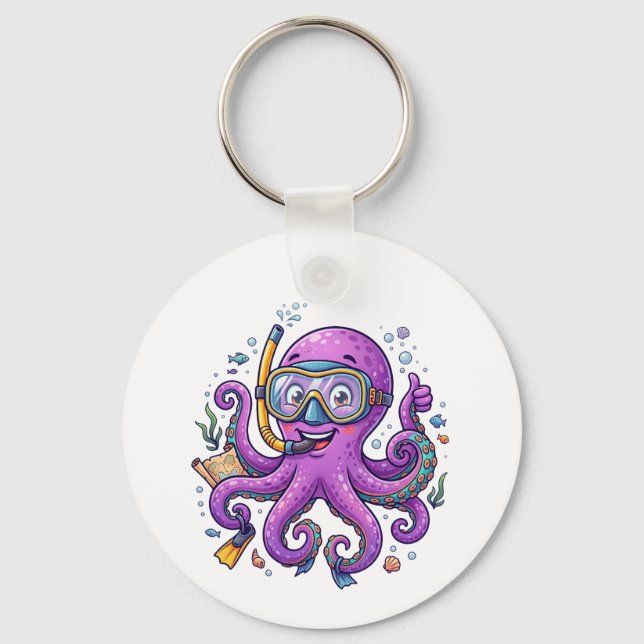 Cute Purple Octopus Treasure Hunter Nyckelring (Framsida)