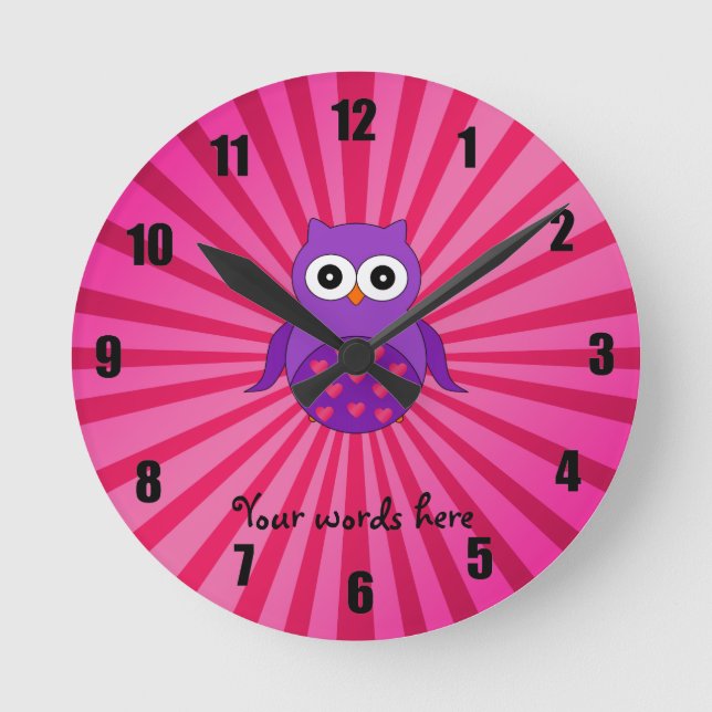 Cute purple owl rund klocka (Framsida)