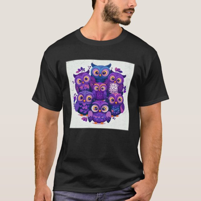 Cute Purple Owls Illustration Minimal Unique Big E T Shirt (Framsida)