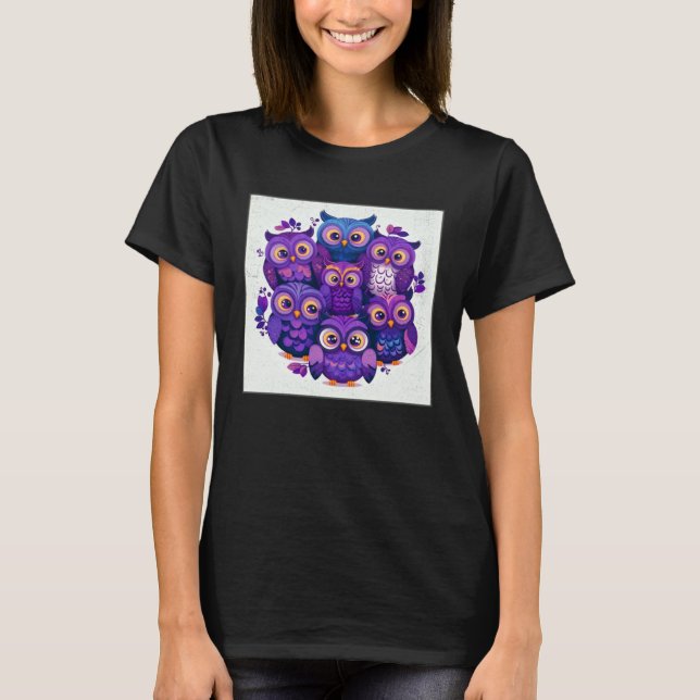 Cute Purple Owls Illustration Minimal Unique Big E T Shirt (Framsida)