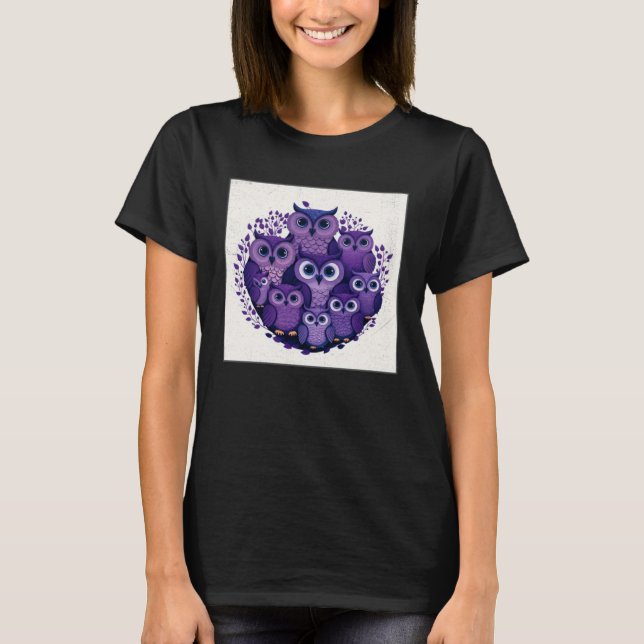 Cute Purple Owls Illustration Minimal Unique Big E T Shirt (Framsida)