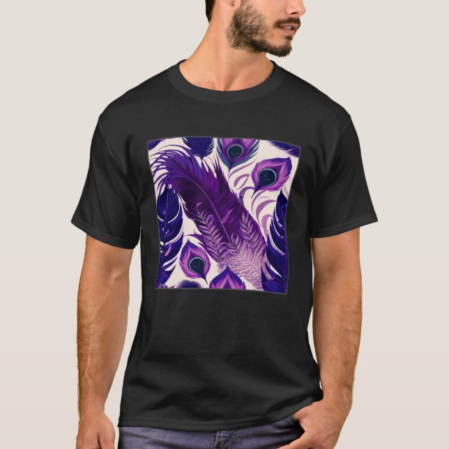 Cute Purple Peacock Feathers Illustration Birds Wo T Shirt (Framsida)