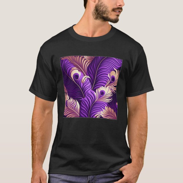 Cute Purple Peacock Feathers Illustration Birds Wo T Shirt (Framsida)