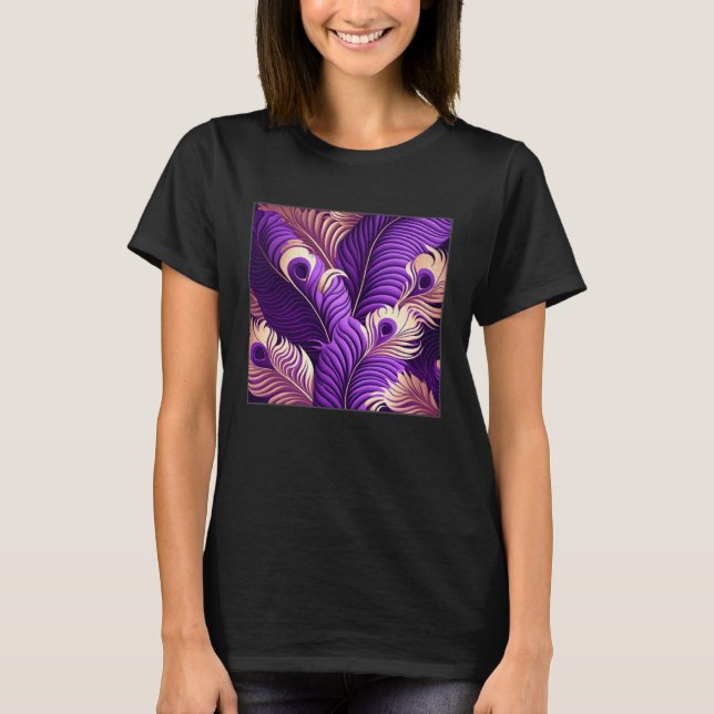 Cute Purple Peacock Feathers Illustration Birds Wo T Shirt (Framsida)