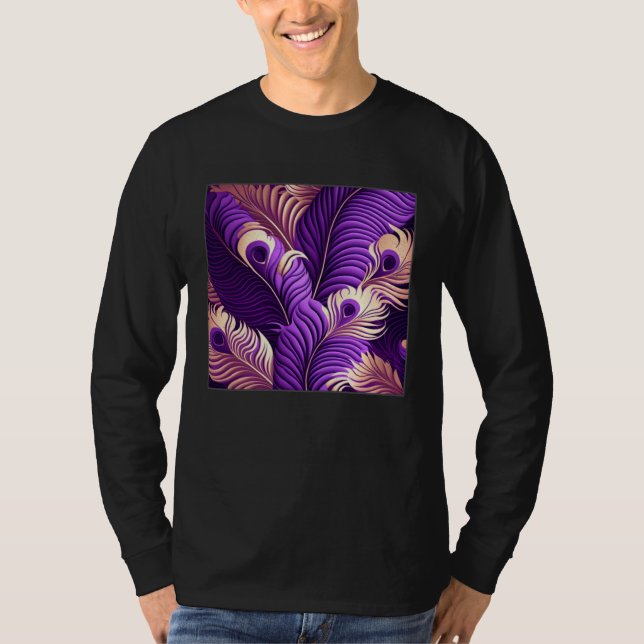Cute Purple Peacock Feathers Illustration Birds Wo T Shirt (Framsida)