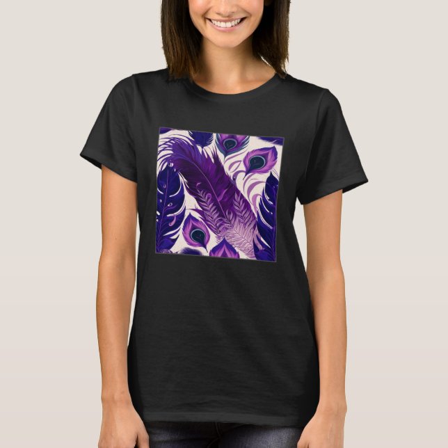 Cute Purple Peacock Feathers Illustration Birds Wo T Shirt (Framsida)