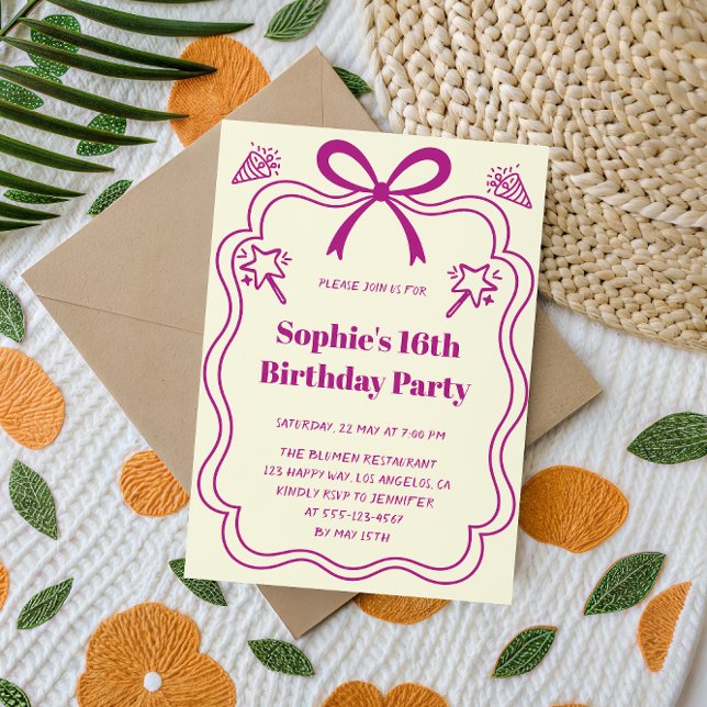 Cute Purple Ribbon Frame Sweet 16 Birthday Party Inbjudningar (Skapare uppladdad)